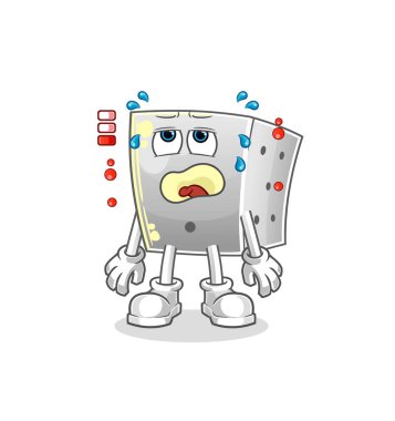 Düşük bataryalı zar maskotu. çizgi film vektörü