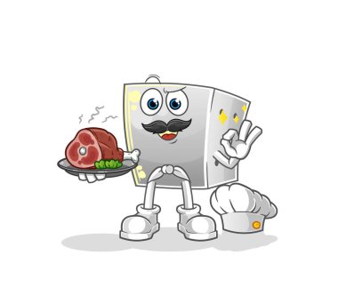 Et maskotu olan bir zar şefi. çizgi film vektörü