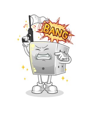 zar uyarı atışı maskotu. çizgi film vektörü