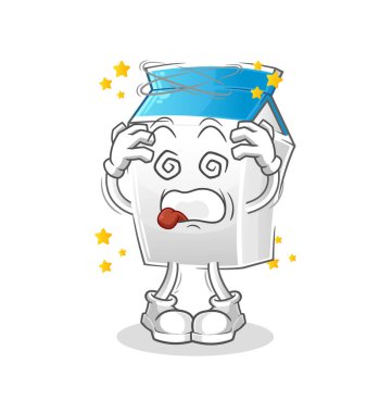 Başı dönen süt maskotu. çizgi film vektörü
