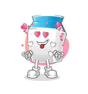 Süt düşüşü aşk vektörü. çizgi film karakteri