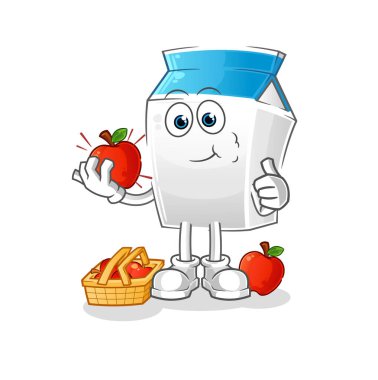 Süt yiyen elma çizimi. karakter vektörü