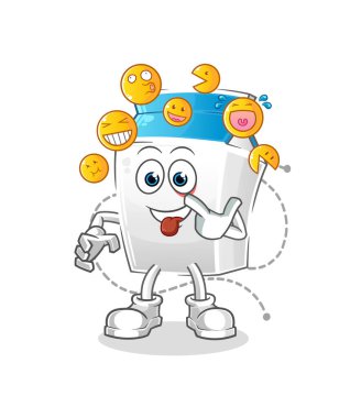 Süt kahkahası ve alaycı karakter. çizgi film maskotu vektörü