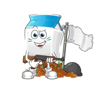 Süt ordusu karakteri. çizgi film maskotu vektörü