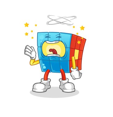 Rubik Küpü esneme karakteri. çizgi film maskotu vektörü