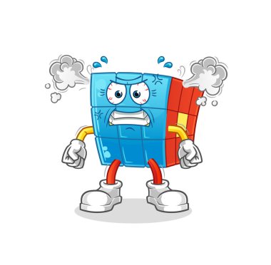 Rubik Küpü çok kızgın bir maskot. çizgi film vektörü