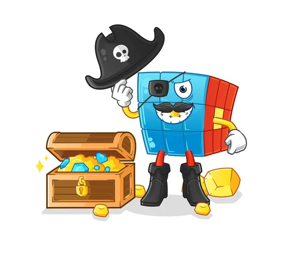 Rubik Cube Pirat Mit Schatzmaskottchen Karikaturenvektor — Stockvektor