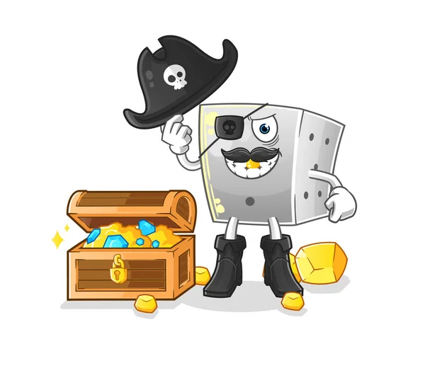 Pirata Dadi Con Mascotte Tesoro Vettore Dei Cartoni Animati — Vettoriale Stock