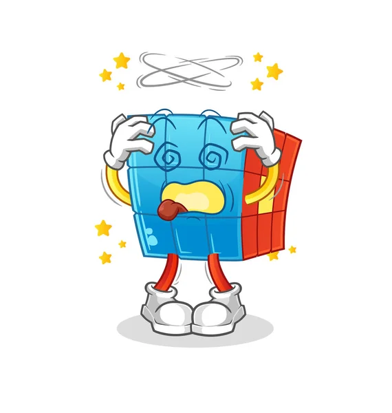 Rubik Cube Dizzy Head Mascot Vector Dibujos Animados — Archivo Imágenes Vectoriales