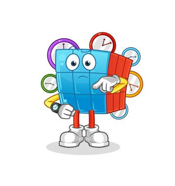 Kol saati çizgi filmiyle Rubik Küpü. çizgi film maskotu vektörü