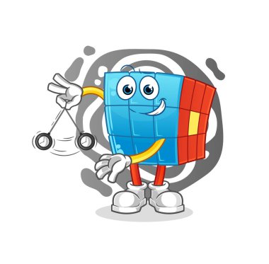 Rubik Küpü hipnotize edici çizgi film. çizgi film maskotu vektörü