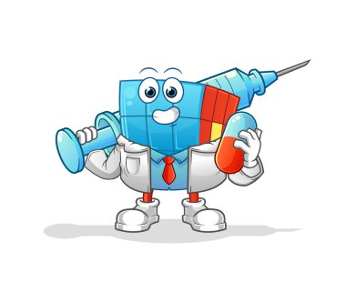 Rubik 'in küp doktoru elinde ilaç ve iğne tutuyor.