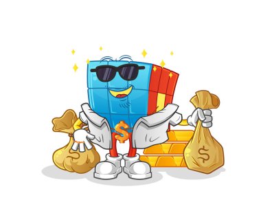 Rubik Küp 'ün zengin karakteri. çizgi film maskotu vektörü