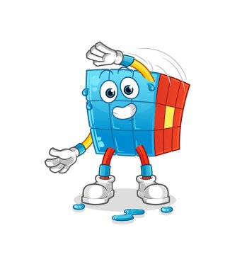Rubik Küpü karakteri geriyor. çizgi film maskotu vektörü