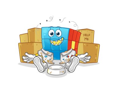 Rubik Küpü 'nün evsiz karakteri. çizgi film maskotu vektörü