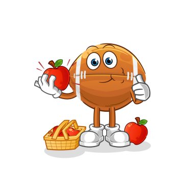 Ragbi topu elma resmi yiyor. karakter vektörü