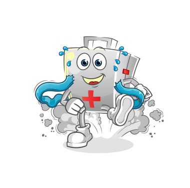 İlk yardım çantası koşucusu karakter. çizgi film maskotu vektörü