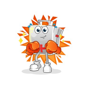 İlk yardım çantası boksör karakteri. çizgi film maskotu vektörü