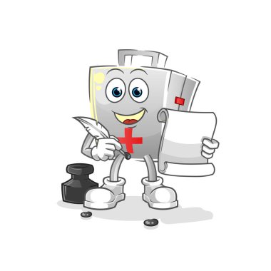 İlk yardım çantası yazar vektörü. çizgi film karakteri