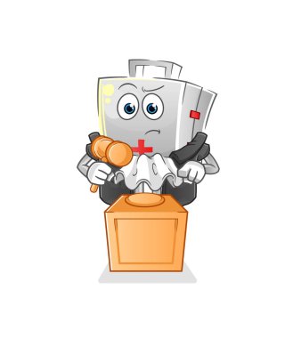 İlk yardım çantası yargıcı tokmağı tutuyor. karakter vektörü