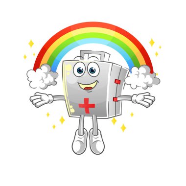 Gökkuşaklı ilk yardım çantası. çizgi film vektörü