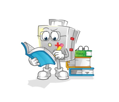 İlk yardım çantası maskot üzerinde çalışıyor. çizgi film vektörü