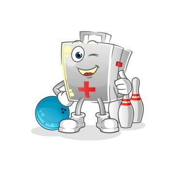 İlk yardım çantası bowling oynuyor. karakter vektörü