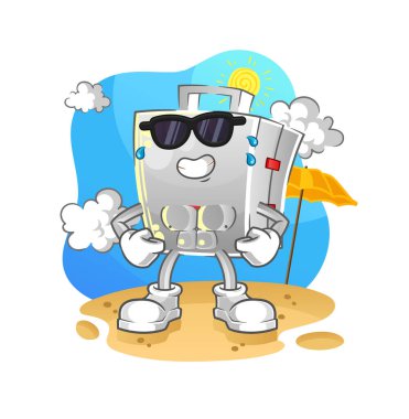 İlk yardım çantası yazın güneşleniyor. karakter vektörü