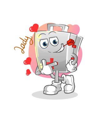 İlk yardım kiti illüstrasyon ile flört ediyor. karakter vektörü