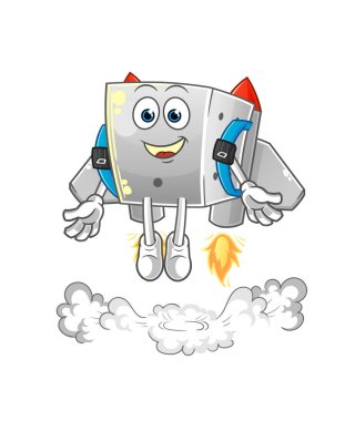 Sırt roketi maskotlu zar. çizgi film vektörü