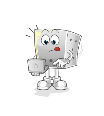 Laptop maskotlu zar. çizgi film vektörü