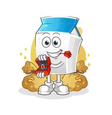Yüzüklü süt teklifi. çizgi film maskotu vektörü