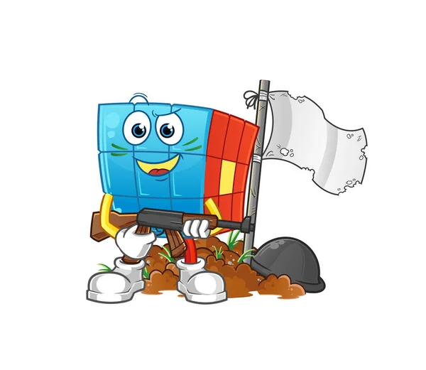 Rubik Cube Armee Charakter Cartoon Maskottchen — Stockvektor
