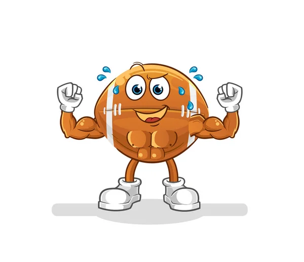 Ballon Rugby Dessin Animé Musculaire Vecteur Mascotte Dessin Animé — Image vectorielle