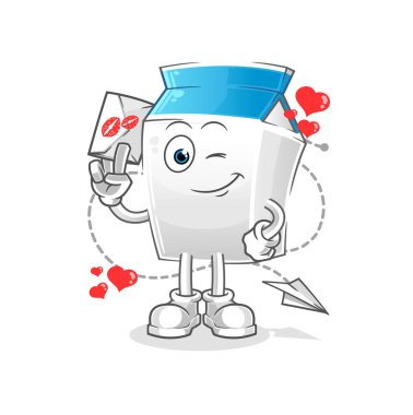 Süt deposu aşk mektubu illüstrasyonu. karakter vektörü