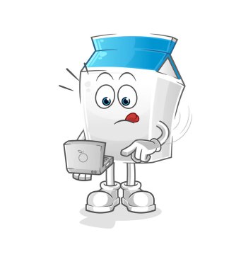 Laptop maskotlu süt. çizgi film vektörü