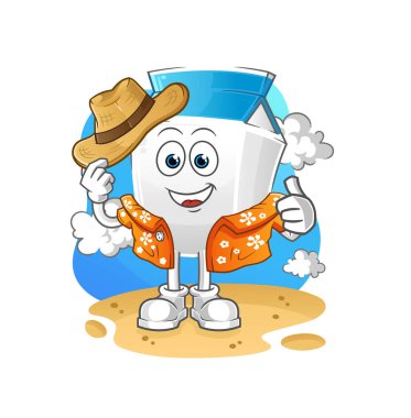 Süt tatile gider. çizgi film maskotu vektörü