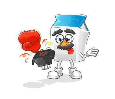 Süt şakası eldiveni kutuda. çizgi film maskotu