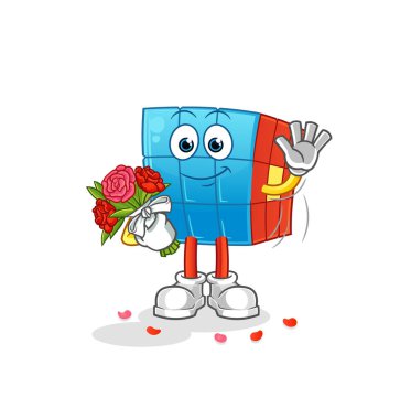 Buket maskotlu Rubik Küpü. çizgi film vektörü