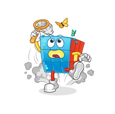 Rubik Küpü kelebek resimlerini yakalıyor. karakter vektörü