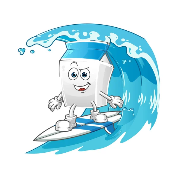 Personaje Surfing Leche Vector Mascota Dibujos Animados — Archivo Imágenes Vectoriales