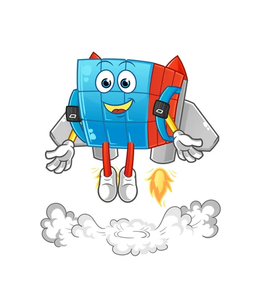 Rubik Cube Jetpack Mascot Cartoon Vector — Stock Vector