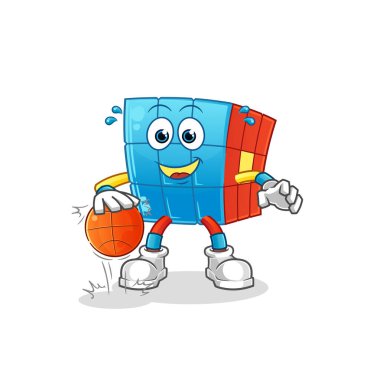 Rubik Küpü basketbol karakteri. çizgi film maskotu vektörü