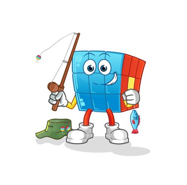 Rubik Küp Balıkçısı illüstrasyonu. karakter vektörü