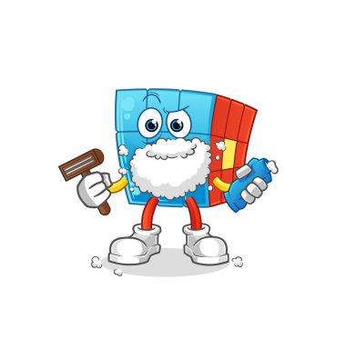 Rubik Küpü yüz kıllarını tıraş ediyor. çizgi film karakteri