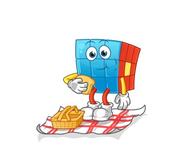 Piknik karikatüründeki Rubik Küpü. çizgi film maskotu vektörü