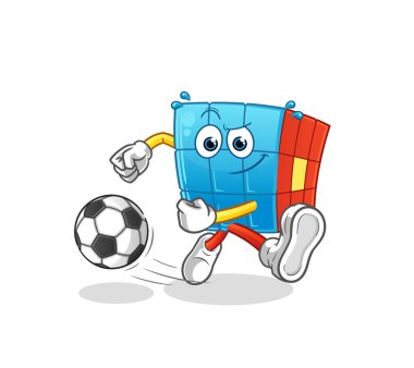 Rubik Küpü karikatürü tekmeliyor. çizgi film maskotu vektörü
