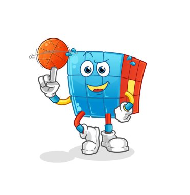 Rubik Küpü basket topu maskotu oynuyor. çizgi film vektörü