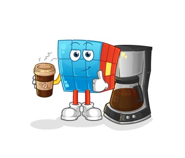 Rubik Küpü kahve illüstrasyonu içiyor. karakter vektörü