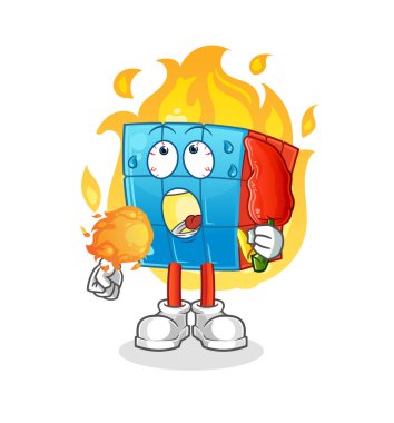 Rubik Küpü sıcak kırmızı biber maskotu yer. çizgi film vektörü